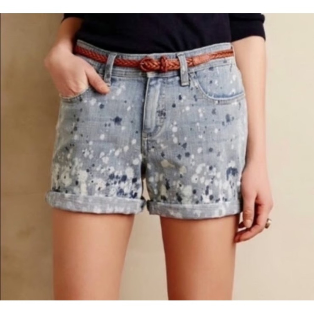 Pilcro and‎ the Letterpress/Anthro Paint Splatter Denim Shorts Blue Size 2